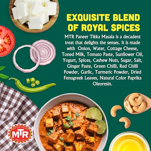 MTR - Shahi Paneer - Mild Tomato Gravy with Cottage Cheese - Authentic Indian Flavors - Flavorful, Easy, Ready-to-Eat Meal - Experience the Richness of Paneer in a Hearty Tomato Curry (Pack of 6)