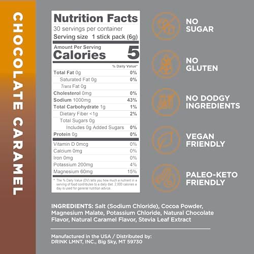 Drink LMNT Zero Sugar Hot Chocolate or Coffee Mixer - Chocolate Salt | Drink Mix | 30-Count