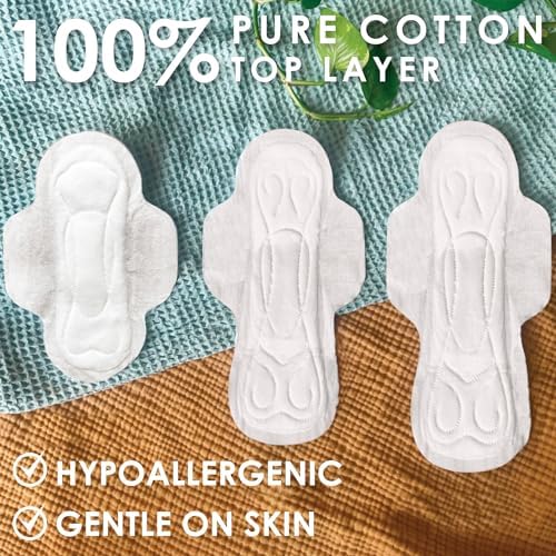 L. Ultra Thin Pads for Women, Overnight Absorbency, Organic Cotton Top Layer, Unscented Pads with Wings, 96 Count (4 Packs of 24)