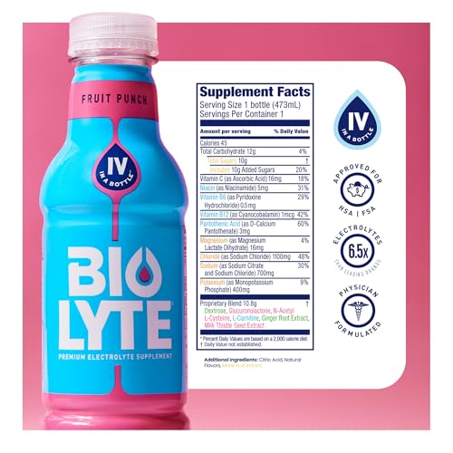BIOLYTE Electrolyte Drink - Doctor-Formulated Hydration Drink, HSA & FSA Electrolytes Water, Chemotherapy Must Haves for Women & Men, Rehydration IV Liquid in a Bottle - Lemon Lime, 16 Fl Oz (12 Pack)