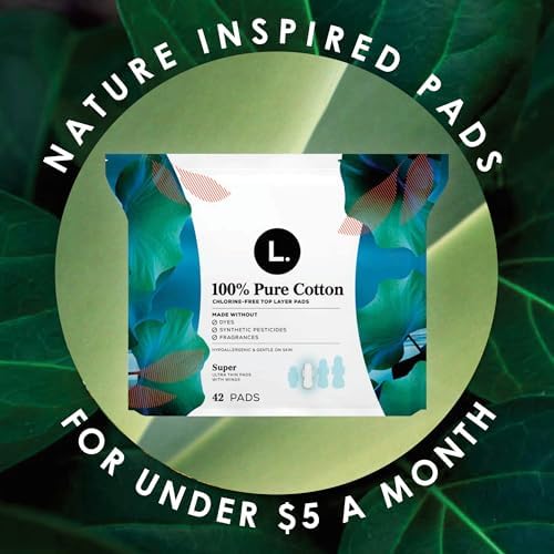 L. Ultra Thin Pads for Women, Overnight Absorbency, Organic Cotton Top Layer, Unscented Pads with Wings, 96 Count (4 Packs of 24)