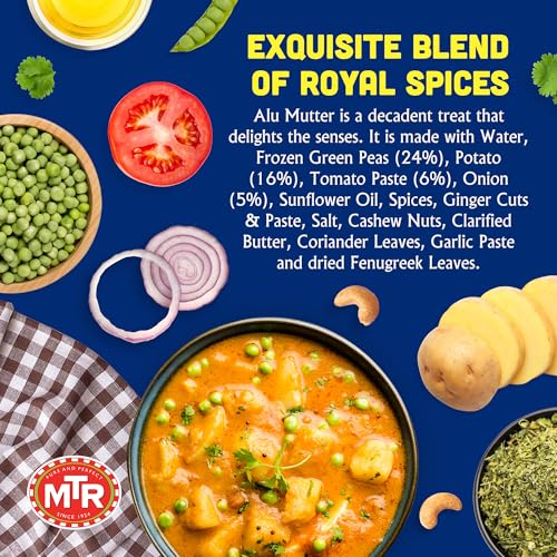 MTR - Shahi Paneer - Mild Tomato Gravy with Cottage Cheese - Authentic Indian Flavors - Flavorful, Easy, Ready-to-Eat Meal - Experience the Richness of Paneer in a Hearty Tomato Curry (Pack of 6)