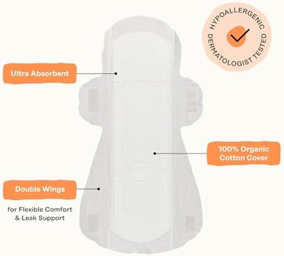 The Honey Pot Company - Sanitary Pads for Women - Non-Herbal Regular Flow w/Wings - Organic Cotton Cover &amp; Ultra-Absorbent Pulp Core - Feminine Care - 20 ct