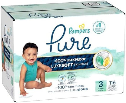 Pampers Pure Protection Baby Diapers, Size 1 (8-14 lbs), 82 Count, Up to 100% Leakproof, Premium Plant-based Skin Protection, Hypoallergenic Soft Diapers