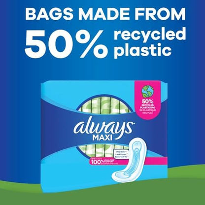Always Maxi Feminine Pads with Wings for Women, Size 2, Long Super Absorbency, Unscented 42 Count