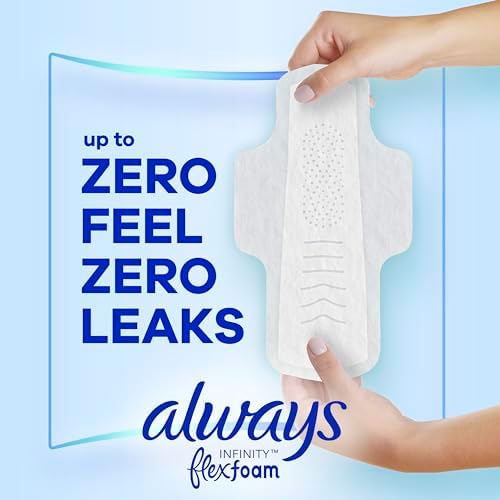 Always Infinity Feminine Pads for Women, Flexfoam Pads with Wings, Size 2, Heavy Absorbency, Unscented, 46 Count