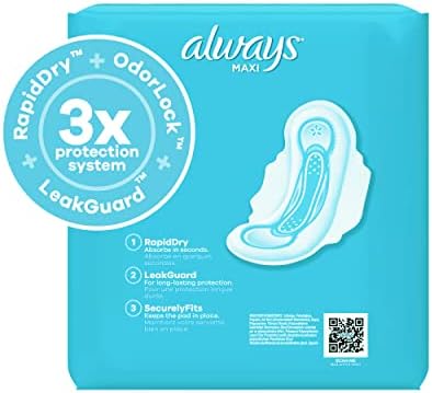 Always Maxi Feminine Pads with Wings for Women, Size 2, Long Super Absorbency, Unscented 42 Count