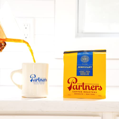 PARTNERS COFFEE ROASTERS - Whole Bean Coffee (Jumpstart - Medium-Light Roast) 12oz - Full Bodied &amp; Packed With Flavor - Jordan Almond, Caramel, Poached Pear - Coffee Beans - Roasted in New York City