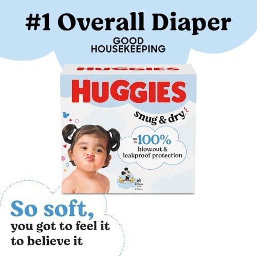 Huggies Size 1 Diapers, Snug &amp; Dry Newborn Diapers, Size 1 (8-14 lbs), 128 Count, Packaging May Vary