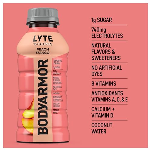 BODYARMOR LYTE Sports Drink Low-Calorie Sports Beverage, Peach Mango, Coconut Water Hydration, Natural Flavors With Vitamins, Potassium-Packed Electrolytes, Perfect For Athletes, 12 Fl Oz (Pack of 8)