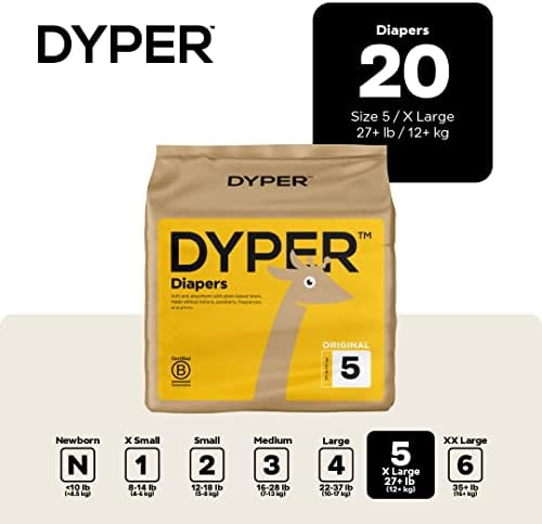 DYPER - Baby Diapers Hypoallergenic Cloth Alternative Day &amp; Overnight Protection (36 Count)- Made with Plant-Based* &amp; Skin-Friendly Ingredients - Size 1 (8-14 lb)