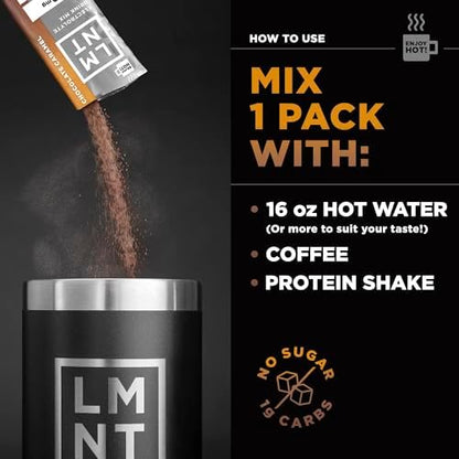 LMNT Zero Sugar Hot Chocolate or Coffee Mixer - Chocolate Salt | Drink Mix | 12-Count