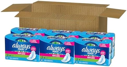 Always Maxi Feminine Pads with Wings for Women, Size 2, Long Super Absorbency, Unscented 42 Count
