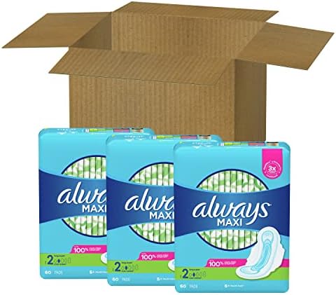 Always Maxi Feminine Pads with Wings for Women, Size 2, Long Super Absorbency, Unscented 42 Count