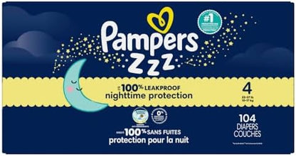 Pampers ZZZ Overnight Diapers, Size 4 (22-37 lbs), 58 Count, Nighttime Protection Disposable Baby Diaper, Night Time Leak and Skin Protection
