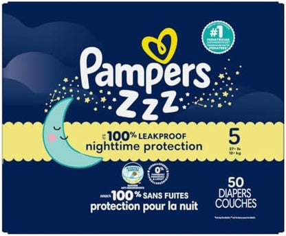 Pampers ZZZ Overnight Diapers, Size 4 (22-37 lbs), 58 Count, Nighttime Protection Disposable Baby Diaper, Night Time Leak and Skin Protection