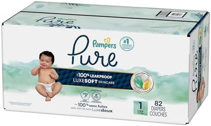 Pampers Pure Protection Baby Diapers, Size 1 (8-14 lbs), 82 Count, Up to 100% Leakproof, Premium Plant-based Skin Protection, Hypoallergenic Soft Diapers