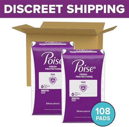 Poise Incontinence &amp; Postpartum Pads for Bladder Leaks, 4 Drop Moderate Absorbency, Regular Length, 20 Count, Packaging May Vary