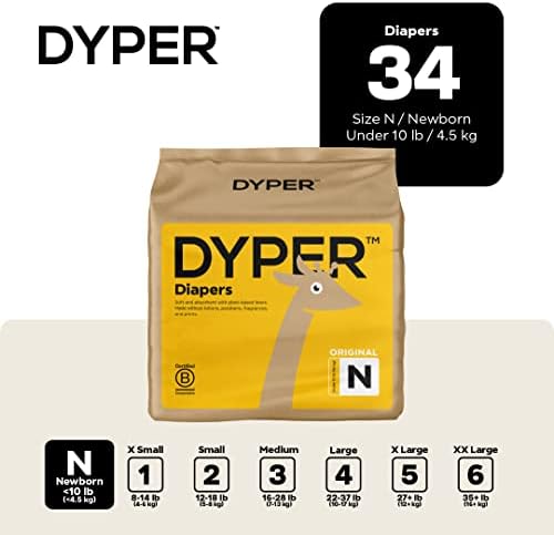 DYPER - Baby Diapers Hypoallergenic Cloth Alternative Day &amp; Overnight Protection (36 Count)- Made with Plant-Based* &amp; Skin-Friendly Ingredients - Size 1 (8-14 lb)