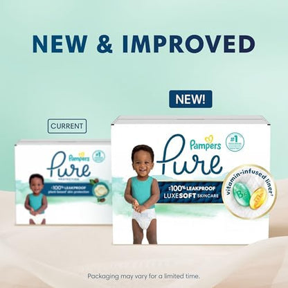 Pampers Pure Protection Baby Diapers, Size 1 (8-14 lbs), 82 Count, Up to 100% Leakproof, Premium Plant-based Skin Protection, Hypoallergenic Soft Diapers