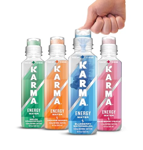 Karma Energy Drink – 12 Pack, Blueberry Watermelon Caffeinated Water with Cognizin® Nootropics, Vitamins &amp; Immune Support, Low Calorie