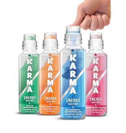 Karma Energy Drink – 12 Pack, Blueberry Watermelon Caffeinated Water with Cognizin® Nootropics, Vitamins &amp; Immune Support, Low Calorie
