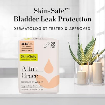 Attn: Grace Moderate Incontinence Pads for Women, 28-Pack - High Absorbency, Breathable, Plant-Based - Incontinence Pads for Moderate Bladder Leaks &amp; Sensitive Skin
