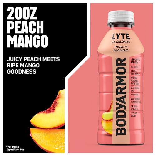 BODYARMOR LYTE Sports Drink Low-Calorie Sports Beverage, Peach Mango, Coconut Water Hydration, Natural Flavors With Vitamins, Potassium-Packed Electrolytes, Perfect For Athletes, 12 Fl Oz (Pack of 8)