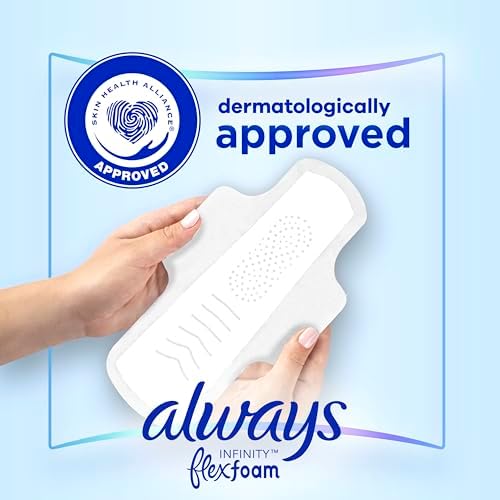 Always Infinity Feminine Pads for Women, Flexfoam Pads with Wings, Size 2, Heavy Absorbency, Unscented, 46 Count