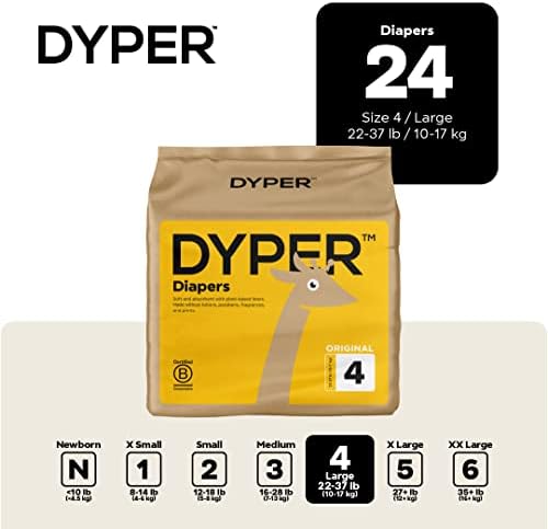 DYPER - Baby Diapers Hypoallergenic Cloth Alternative Day &amp; Overnight Protection (36 Count)- Made with Plant-Based* &amp; Skin-Friendly Ingredients - Size 1 (8-14 lb)