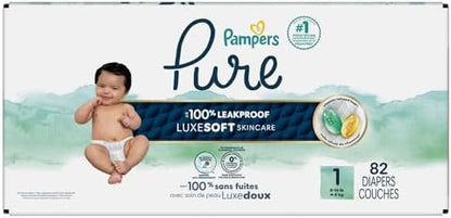 Pampers Pure Protection Baby Diapers, Size 1 (8-14 lbs), 82 Count, Up to 100% Leakproof, Premium Plant-based Skin Protection, Hypoallergenic Soft Diapers