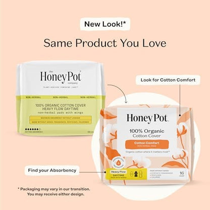 The Honey Pot Company - Sanitary Pads for Women - Non-Herbal Regular Flow w/Wings - Organic Cotton Cover &amp; Ultra-Absorbent Pulp Core - Feminine Care - 20 ct