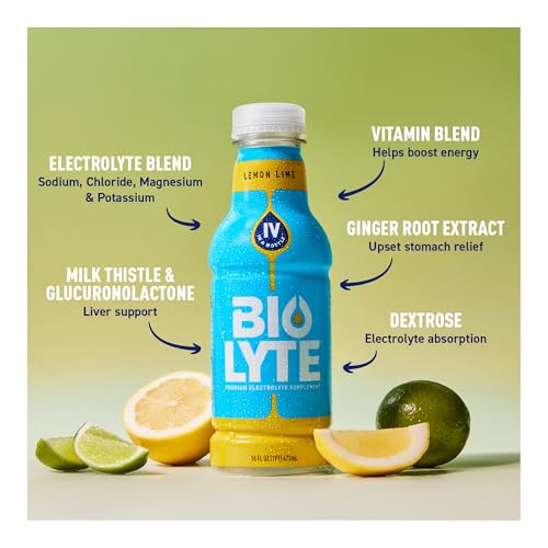 BIOLYTE Electrolyte Drink - Doctor-Formulated Hydration Drink, HSA &amp; FSA Electrolytes Water, Chemotherapy Must Haves for Women &amp; Men, Rehydration IV Liquid in a Bottle - Lemon Lime, 16 Fl Oz (12 Pack)