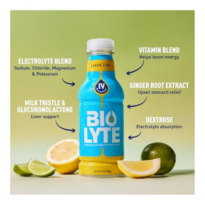 BIOLYTE Electrolyte Drink - Doctor-Formulated Hydration Drink, HSA &amp; FSA Electrolytes Water, Chemotherapy Must Haves for Women &amp; Men, Rehydration IV Liquid in a Bottle - Lemon Lime, 16 Fl Oz (12 Pack)