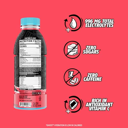 GHOST Hydration Drink, Welch’s Grape - RTD Sports Drink with Electrolytes, Natural Vitamins &amp; Minerals - All Day Lifestyle Hydration Beverage - Zero Caffeine &amp; Zero Sugars - 16.9 Fl Oz, 12 Pack