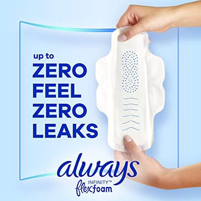 Always Infinity Feminine Pads for Women, Flexfoam Pads with Wings, Size 3, Extra Heavy Absorbency, Unscented, 84 Count (3 Packs of 28)
