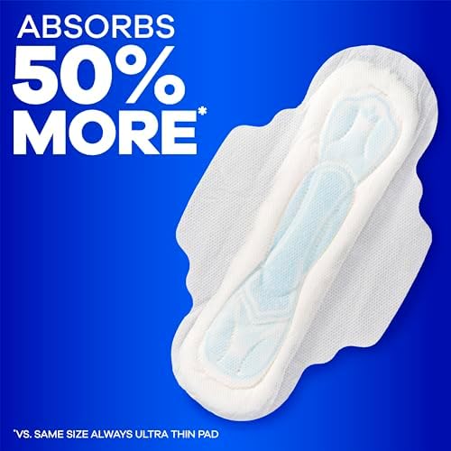 Always Maxi Feminine Pads with Wings for Women, Size 2, Long Super Absorbency, Unscented 42 Count
