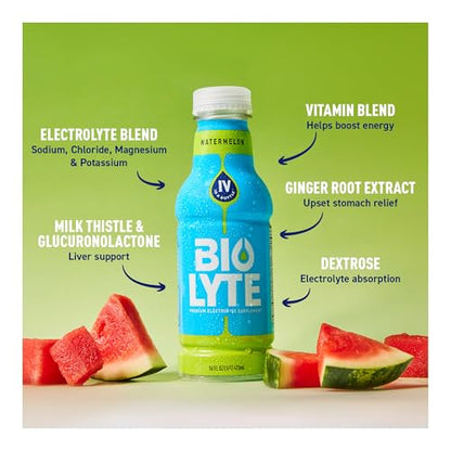 BIOLYTE Electrolyte Drink - Doctor-Formulated Hydration Drink, HSA &amp; FSA Electrolytes Water, Chemotherapy Must Haves for Women &amp; Men, Rehydration IV Liquid in a Bottle - Lemon Lime, 16 Fl Oz (12 Pack)