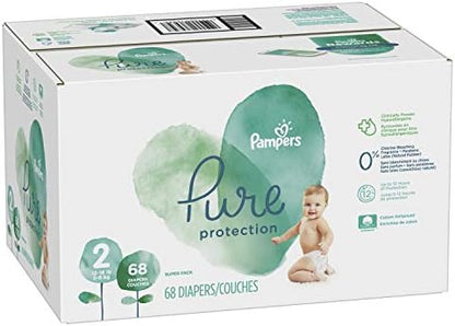 Pampers Pure Protection Baby Diapers, Size 2 (12-18 lbs), 120 Count, Up to 100% Leakproof, Premium Plant-Based Skin Protection, Hypoallergenic Soft Diapers