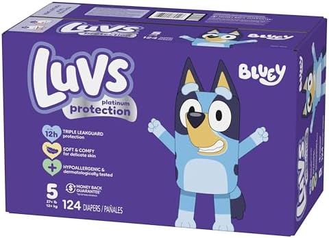 Luvs Size 4 Baby Diapers, Platinum Protection Bluey Diapers for Day &amp; Night, Size 4, 198 Count (Packaging May Vary)