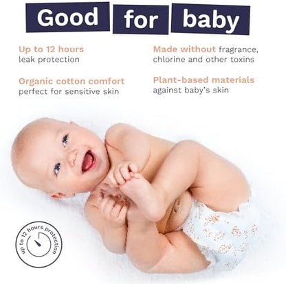 Pura Hypoallergenic Diapers, Size 1 (4-11 lbs), Newborn, Totally Chlorine Free, Wetness Indicator, Suitable for Sensitive Skin, Soft Organic Cotton Comfort, Overnight, 1 Pack of 32 Baby Diapers