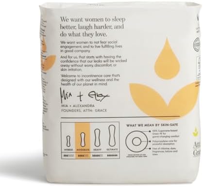 Attn: Grace Moderate Incontinence Pads for Women, 28-Pack - High Absorbency, Breathable, Plant-Based - Incontinence Pads for Moderate Bladder Leaks &amp; Sensitive Skin