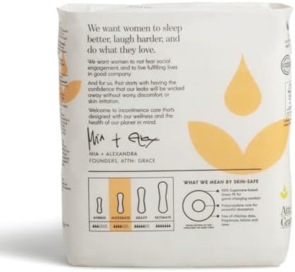 Attn: Grace Moderate Incontinence Pads for Women, 28-Pack - High Absorbency, Breathable, Plant-Based - Incontinence Pads for Moderate Bladder Leaks &amp; Sensitive Skin