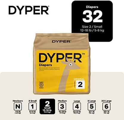 DYPER - Baby Diapers Hypoallergenic Cloth Alternative Day &amp; Overnight Protection (36 Count)- Made with Plant-Based* &amp; Skin-Friendly Ingredients - Size 1 (8-14 lb)