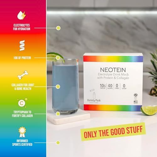 Electrolyte Powder Packets, Protein Powder with 10g Protein &amp; Collagen - Hydration Packets - Zero Sugar, NO Fillers, NO Carbs | Variety Pack | 40 Calories | Keto &amp; Paleo | Pack of 24
