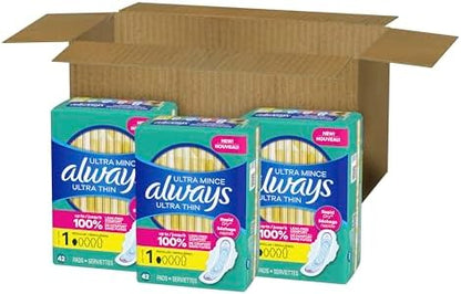 Always Ultra Thin Pads with Wings, Size 1, Regular, 46 Count