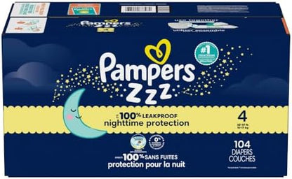 Pampers ZZZ Overnight Diapers, Size 4 (22-37 lbs), 58 Count, Nighttime Protection Disposable Baby Diaper, Night Time Leak and Skin Protection
