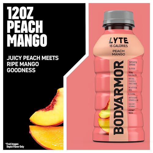 BODYARMOR LYTE Sports Drink Low-Calorie Sports Beverage, Peach Mango, Coconut Water Hydration, Natural Flavors With Vitamins, Potassium-Packed Electrolytes, Perfect For Athletes, 12 Fl Oz (Pack of 8)