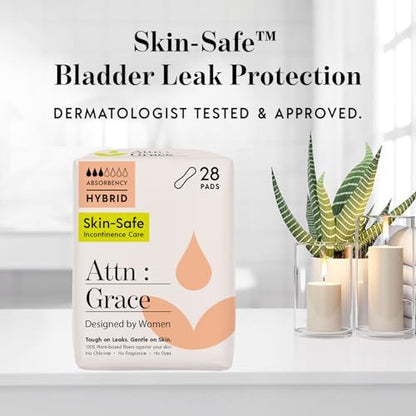 Attn: Grace Moderate Incontinence Pads for Women, 28-Pack - High Absorbency, Breathable, Plant-Based - Incontinence Pads for Moderate Bladder Leaks &amp; Sensitive Skin