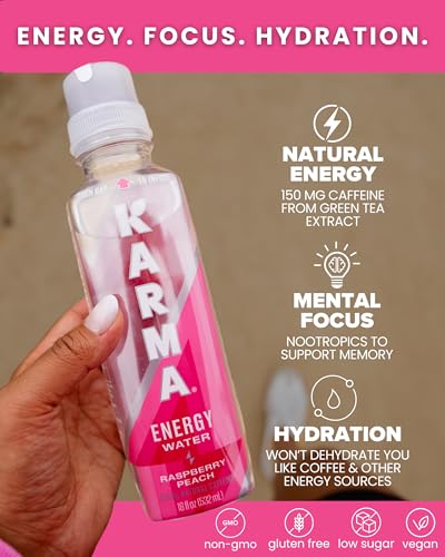Karma Energy Drink – 12 Pack, Blueberry Watermelon Caffeinated Water with Cognizin® Nootropics, Vitamins &amp; Immune Support, Low Calorie